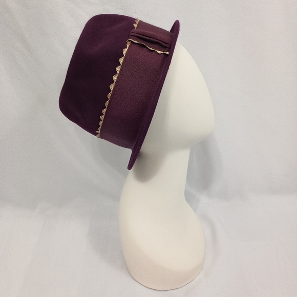 Vintage 50s Union Made Women's Maroon Wool Fedora Hat Classic Event - Picture 4 of 9